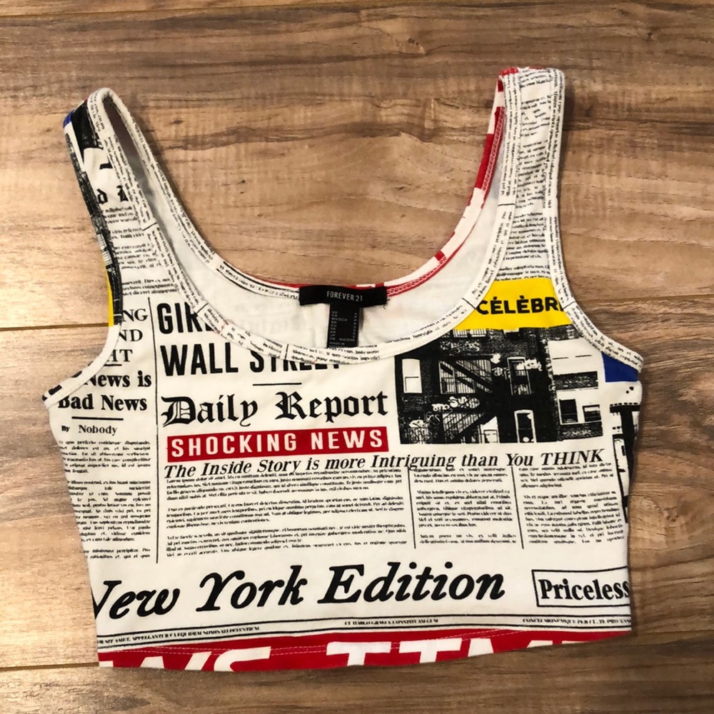 Forever 21 Newsprint Crop Top